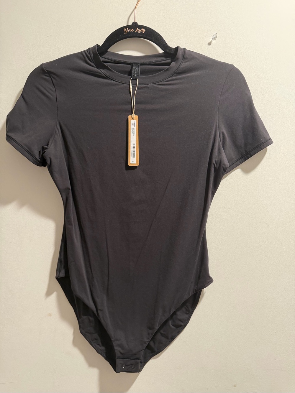 SKIMS Black Short-Sleeve Crewneck Bodysuit